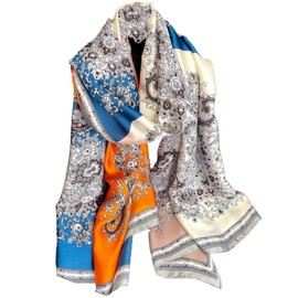 FAIRYGATE Silk Scarf Women's Long Scarf for Women High-Quality Silk Scarf Neckerchief Stole Large Scarf Women's Elegant 79, D18017