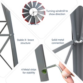 HAHASOLE 8ft Garden Windmill, Heavy Duty Durable Metal Weather Vane for Backyard, Ornamental Windmill for Yard Weather Resistant (Gray, 8FT)