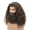 LAXSHZ Mens Long Brown Curly Hair Wig with Beard for