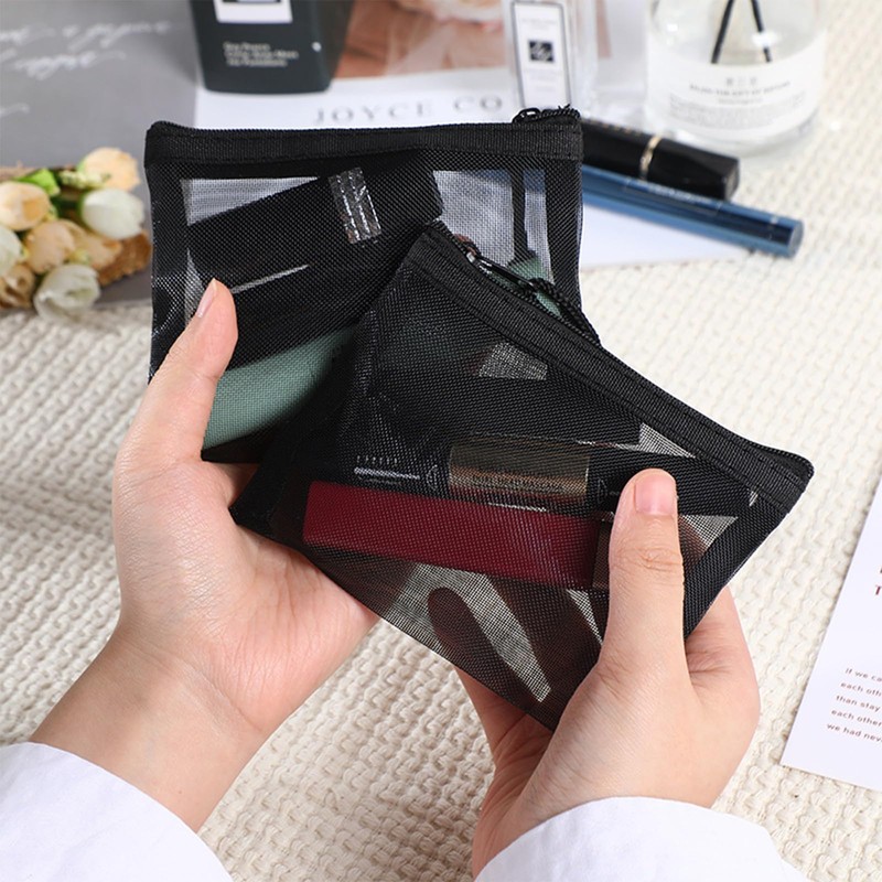 5 Pcs Mini Zipper Mesh Bags, Polyester Mesh Cosmetic Bags,