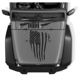 Reversed Distressed Usa American Flag hood Decal compatible with any Jeep.