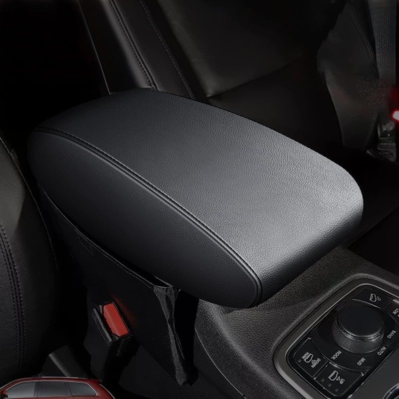 AOMSAZTO Black Leather Armrest Covers for Grand Cherokee 2011-2021 Jeep