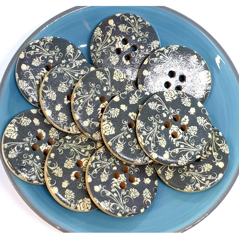 MajorCrafts® 16pcs 30mm Black Rose Flower 4 Holes Round Wood