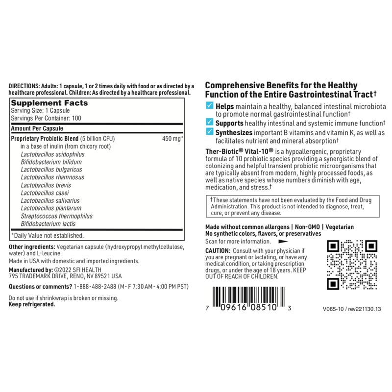 Klaire Labs SFI Health Vital-10 Probiotic - Immune & Digestive