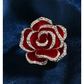 songbowen Crystal Rhinestone Red Flower Brooch Women's Camellia Pin Rhinestone Floral Brooch Ladies' Fashion Clothing Brooch Jewelry Accessory