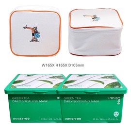 Innisfree Green Tea Daily Moisture Soothing Mask (30 sheets) 2pcs + Play Green Cosmetic Pouch (Yellow) / 이니스프리 그린티 데일리 수분 진정 마스크 (30매) 2개+플레이그린 화장품 파우치 (옐로우)