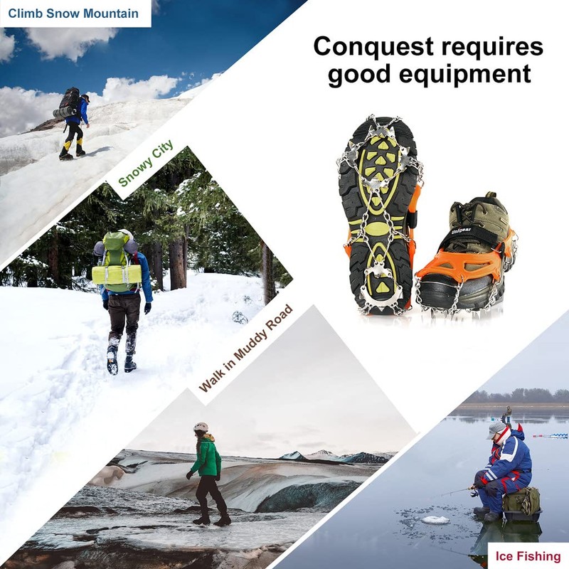 Unigear Mountain Shoe Crampons, Ice Spikes, Snow Chains, Stainless Steel