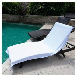 Winter Park Towel Co. Chaise Lounge Pool Chair Cover Towel (40" x 90") - Fitted Elastic Pocket Won't Slide (White)