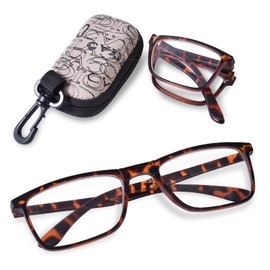 OPTOFENDY Folding Reading Glasses for Women Men, Lightweight Spring Hinge Readers, Portable Blue Light Glasses with Zipper Case, Tortoise 1.0
