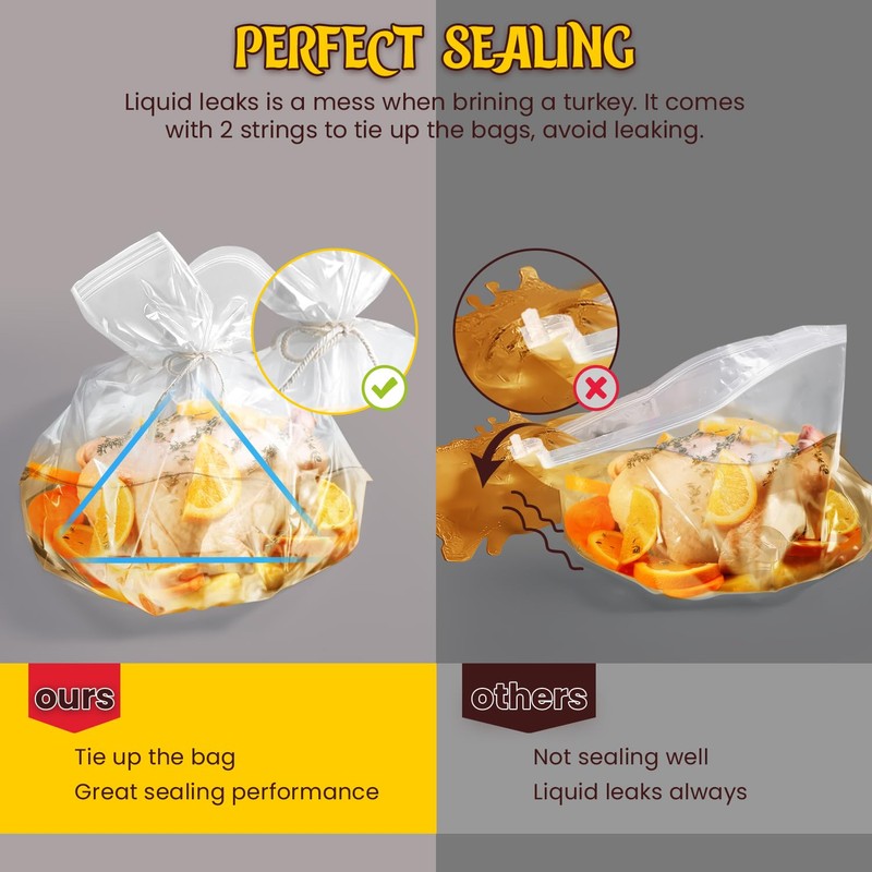 MEWMET Brine Bags for Turkey, 26"×22", 3 Pack, Double Zipper