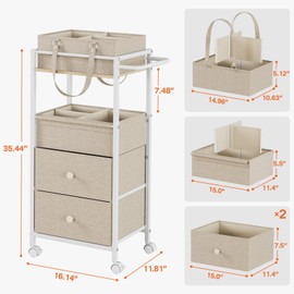 Modanais Baby Diaper Caddy Organizer Cart with Drawers - 3In1 Rolling Storage Cart with Wheels, Removable Diaper Caddy, Detachable Dividers - for Crib, Bedroom, Art & Craft Organizer (Off White)