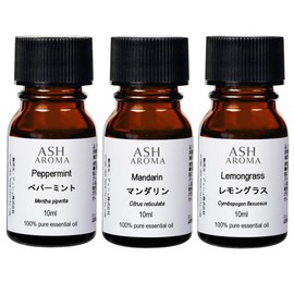 ASH Essential Oil, 3.3 fl oz (10 ml) x 3 Piece Set, Refresh Mandarin, Peppermint, Lemongrass, Certified Essential Oils for AEAJ Labeling Standards