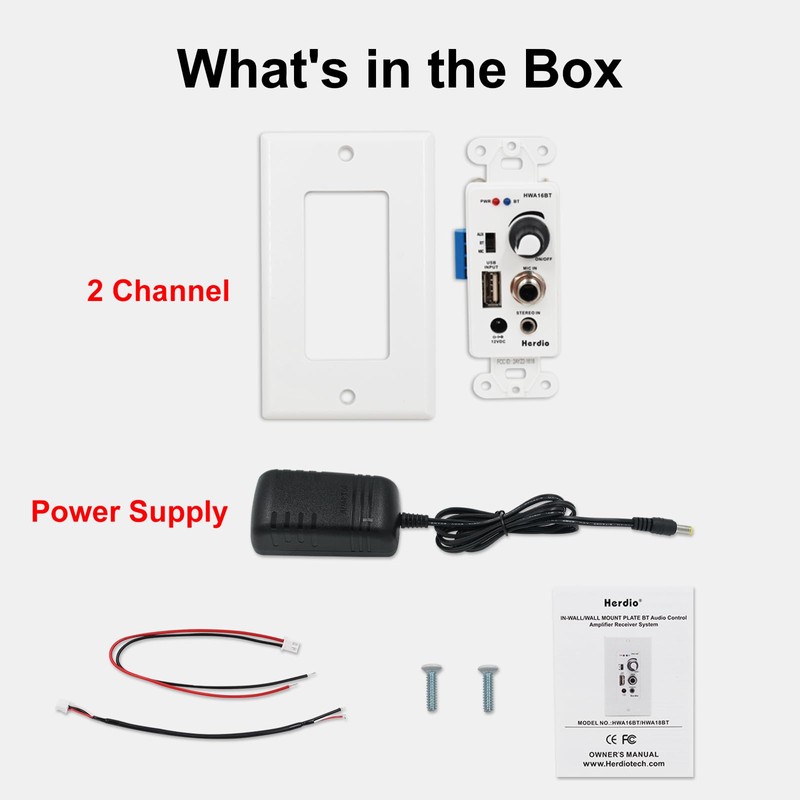 Herdio in Wall Audio Control Amplifier Receiver 2 Channel Wall
