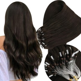 Sunny 16inch 50g Ring Loop Hair Extension 50 Strands 100% Remy Human Hair Full Head Darkest Brown #2-Microlink Hair Extensions Microbead Remy Human Hair 1g/strand