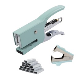 Aacehlh Small Hand-held Stapler Set, 15 Sheet Capacity, includes 750Pcs Staples and A Staple Remover, Mini Desktop Stapler for Office, School, Home or Travel Use. (Mint Green)