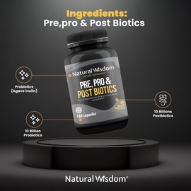 Natural Wisdom | Pre Post and Probiotics for Women and Men | with 10 Billions Probiotics | Good Digestive Health | Gluten Free | 100% Natural | 180 Capsules