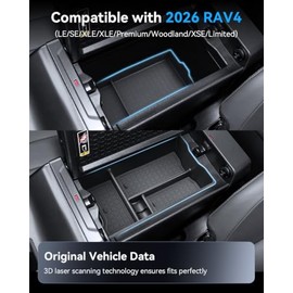 BIXUAN (2PCS) 2026 RAV 4 Center Console Organizer For 2026 Toyota RAV 4 Armrest Box Insert& Armrest Bottom Mat Middle Console Storage Box 2026 RAV 4 Accessories