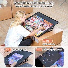 WELGEE DIY Tilting Puzzle Board with 6 Modular Panels & Stand, Lightweight Portable Puzzle Table for Adults & Seniors, Customizable Puzzle Accessory Only 3.5 lbs (Black)