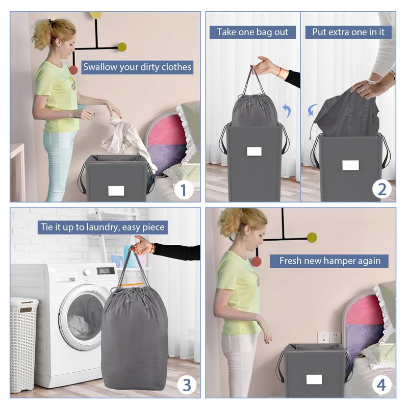 MCleanPin 210L Laundry Hamper Collapsible with 2 Washable Laundry Bags,