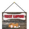 generisch Blechschild 20x30cm gewölbt mit Kordel Vorsicht Kampf Hund kämpft