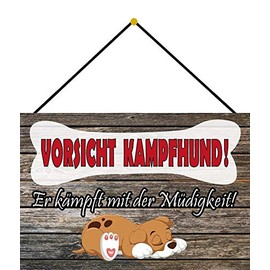 generisch Blechschild 20x30cm gewölbt mit Kordel Vorsicht Kampf Hund kämpft mit der Müdigkeit Deko Geschenk Schild