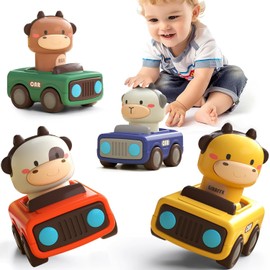 4PCS Press & Go Car for Toddlers 1-3,Baby Animal Racing Cars, Baby Push Go Friction Car Toys for 6-9-12-18 Months, Infant Play Vehicle Set (Model A)
