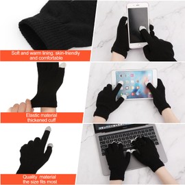 WLLHYF 2 Pairs Winter Gloves Warm Finger Touch Screen Gloves Work Thermal Gloves Windproof Stretchy Knit Mittens Solid Sports Gloves for Cold weather Women Men (Black+Black)