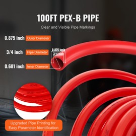 Happybuy PEX Pipe 3/4 Inch x 100 FT, Flexible PEX-B Tubing for Potable Water, Hot/Cold Water Lines, Plumbing Applications with Cutter & Clamps, Red