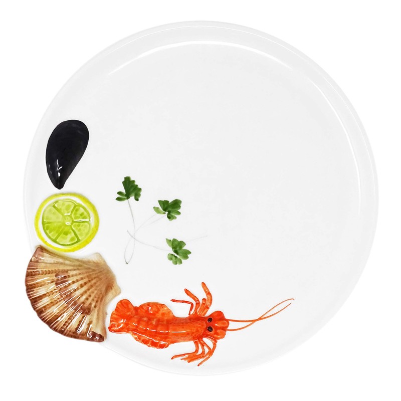 Lashuma Handmade Italian Ceramic Seafood Design Round Fish Plate 25cm