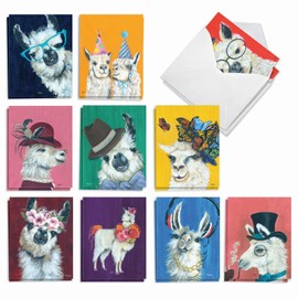 The Best Card Company 20 Assorted Birthday Notes Box Set 4 x 5.12 Inch with Envelopes (10 Designs, 2 Each) Personality Llamas AM7036BDG-B2x10