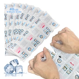 Ice Pack Bulk Reusable Ice Packs for Shipping, Dry Ice Packs for Cooler, Long Lasting Freezer Pack for Coolers, Slim Cold Ice Pack Sheets for Cooler, XXL-Large, 4.7x13.2Inch, 8 Sheets 6Cell - 48Cells