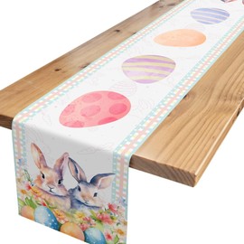 Bunny Eggs Table Runner,Colourful Easter Table Runner Spring Kitchen Dining Table Decoration for Home Party Decor Indoor Outdoor 13x72 Inch