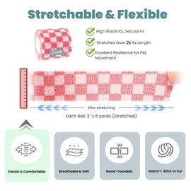 MEDUWEDU Pet Bandage 6 Rolls, Adhesive Bandage, Self Adhesive Bandage, First Aid Adhesive Gauze, for Horses, Dogs,Cats, Birds, Animals (Checkered, 2 Inch (Pack of 6))