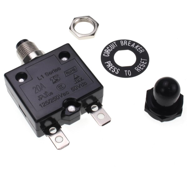 RKURCK 20A Manual Reset Thermal Circuit Breaker, 125-250V AC 50V