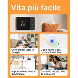 Cronotermostato WiFi a Batteria EZAIoT – Caldaia Gas, Scatola 502/503, Programmazione 7×6, NO/NC, 2.4GHz, Controllo Vocale Alexa/Google, Tuya APP, Nero