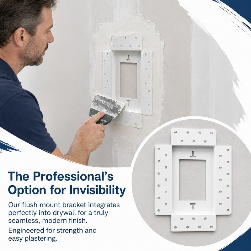 3-Gang Flush Drywall Receptacle Mount - Seamless Mud-In Wall Plate
