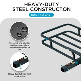 Rockland Heavy Duty Steel Cargo Carrier, 500 LBS, 53.5" x 19.5" x 4", Hitch Mount for 2" Receivers, Compatible with Class III & IV, Heat-Resistant, Durable, Easy Assembly