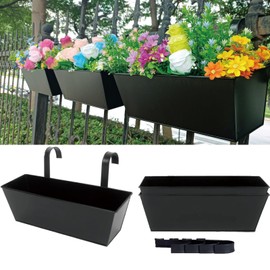 JFMAMJ 3 Pcs Large Hanging Flower Pots for Railing Or Fence 16 Inch Railing Planter Box for Any Balcony, Porch or Deck Countryside Style Window Planter Boxes Are Perfect to Herbs & Flowers for Garden (Black)
