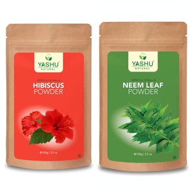 YASHU Pure & Natural Hibiscus & Neem Leaf Powder for Hair & Skin | Combo Pack for Dryness Care (200g)