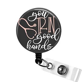 You RN Good Hands RN Nurse Badge Reel, Registered Nurse Badge Clip, Nurse ID Badge Holder, Registered Nurses Week Gifts, Nurse Appreciation