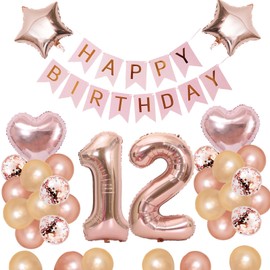 12th Birthday Balloons, Balloons, Decoration Set, Number Balloons, 12, Happy Birthday Garland, Heart Balloons, Confetti Balloons, Birthday Balloons, For Adults, Girls, Rose Pink