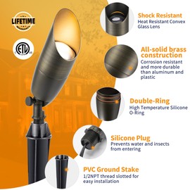 Gardenreet All Brass Landscape Lighting - LED Low Voltage Spotlights Outdoor, 12V Wired Uplights, Spot Lights Waterproof, Bronze for Outside Trees with 5W 2700K Warm White MR16 Bulb (4 Pack)