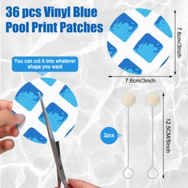 Hahafelt 46 Pcs Pool Liner Patch Repair Kit with Durable Vinyl Glue Blue Pool Print Patches for Above Ground Underwater Pools Inflatable Boats Air Mattress(Blue White)