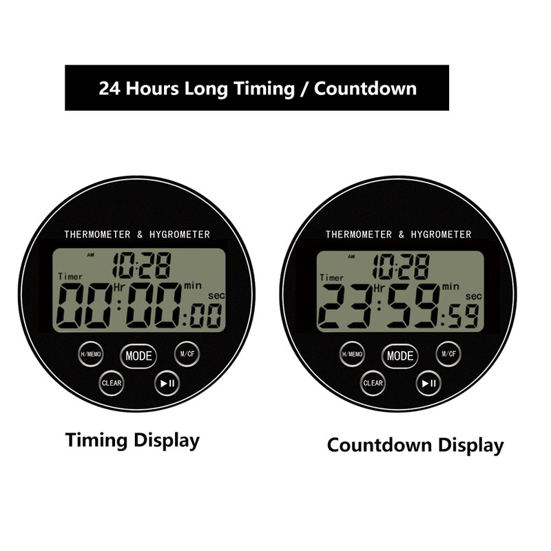 Multifunctional Kitchen Digital Timer Thermometer Hygrometer Black for Household Use