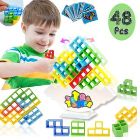 48 Pieces Tetra Tower Game, Tetris Balance Tower Game, Stacking Game Magnetic Building Blocks for Children, Tetris Game Stacking Blocks, Balancing Games Building Puzzle Toy, Family Birthday Games