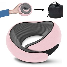 Neck Travel Pillow for Airplanes | Memory Foam Comfort Compact Travel Neck Pillow, 360° Support for Neck, Head Chin on Flights Cars Trains Offices & Home Use | for Adults & Kids - (Pink)