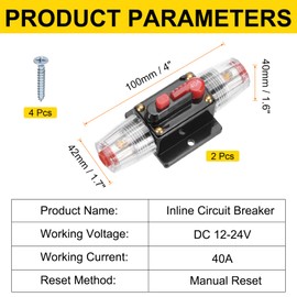 DMiotech 2 Pack 40A Circuit Breaker, 12-24V DC Automotive Inline Fuse Holders Inverter with Manual Reset Button & Screws for Marine Boat Audio System Overload Protection