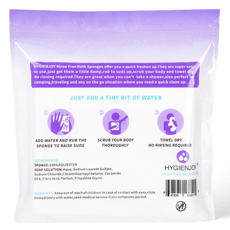 HYGIENJOY-21% Larger Rinse Free Bath Sponges for Adults-Disposable No Rinse