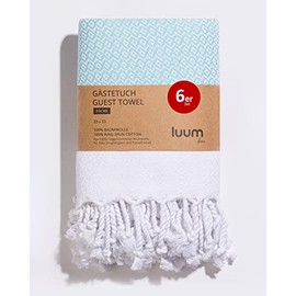 Luum® Set of 6 Hammam Guest Towels, Decorative Towels, Flannels, Face Cloth, Cloth Napkins, Cleaning Cloths, 100% Cotton, Quick-Drying, Lint-Free, Mint, 33 x 33 cm, Gift Set Gifts for Women