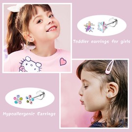 LOYALLOOK Hypoallergenic Screwback Earrings for Women Girls Tiny CZ Pearl Ball Heart Flower Screw Back Earring Studs 316L Stainless Steel Stud Earrings Flatback Multicolored 20G Over 3 Years Old